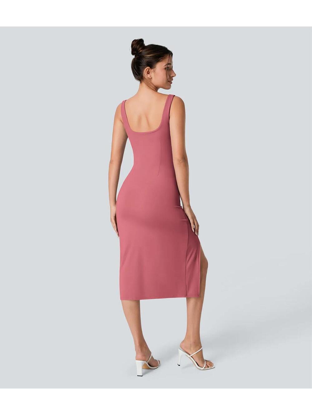 Halara Softlyzero Backless Corset Ruched Bodycon Midi Cool Touch Dress Size M - Picture 3 of 11